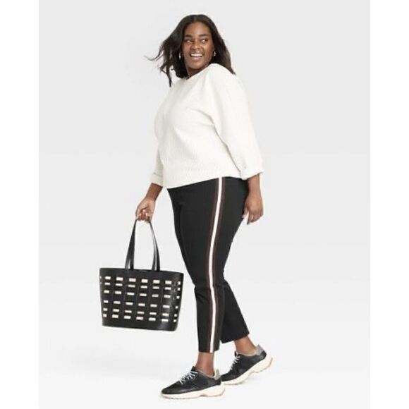 Women's High-Rise Slim Fit Ankle Pants - A New Day Black Striped Size 17. NWT. P - Picture 1 of 5